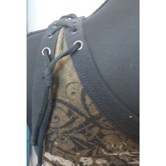 Affliction Vintage Graphic "Dead Or Alive" Lace-Up Dress. L - Picture 11 of 15